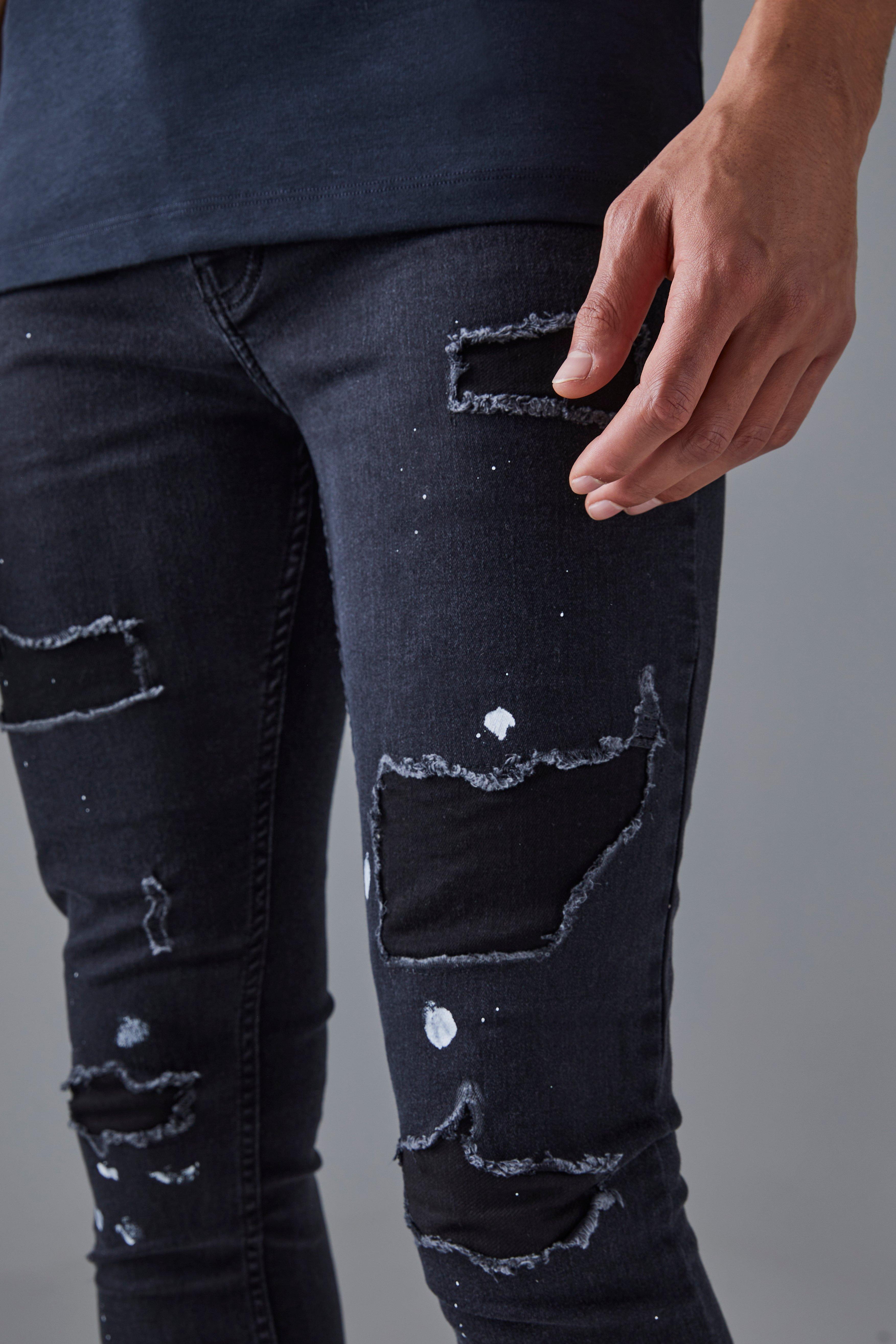 Tall Jean skinny d chir taches de peinture boohoo